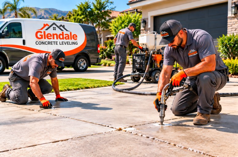 Concrete Leveling Glendale crew leveling a driveway